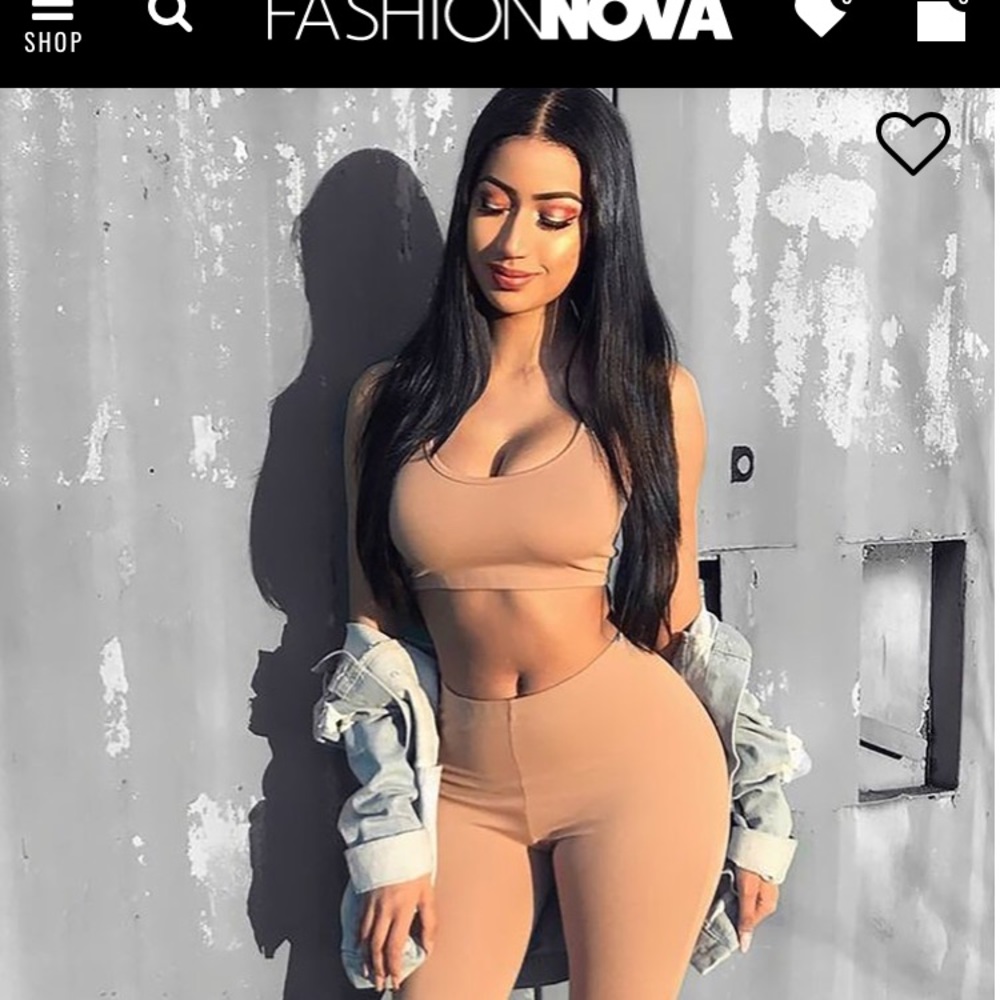 Fashion Nova tank&legging active set tan size S